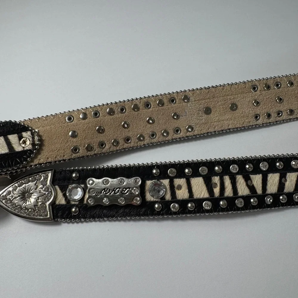 Y2K Retro Zebra‎ Rhinestone Belt Adjustable Womens Large